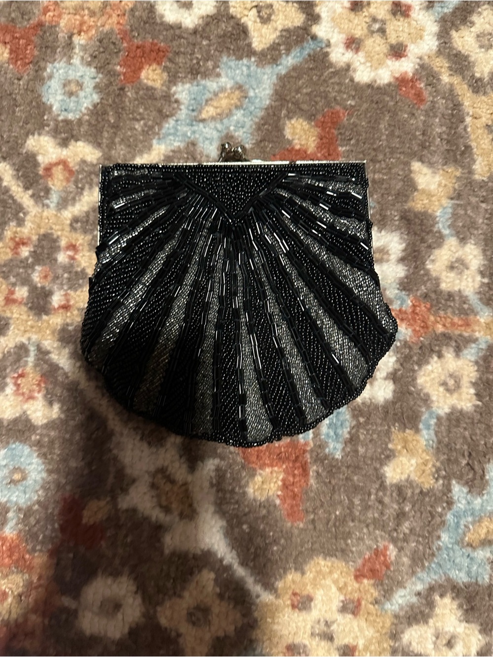 🖤 Black Beaded Shell Clutch Evening Bag Retro Glam Purse - Picture 3 of 12